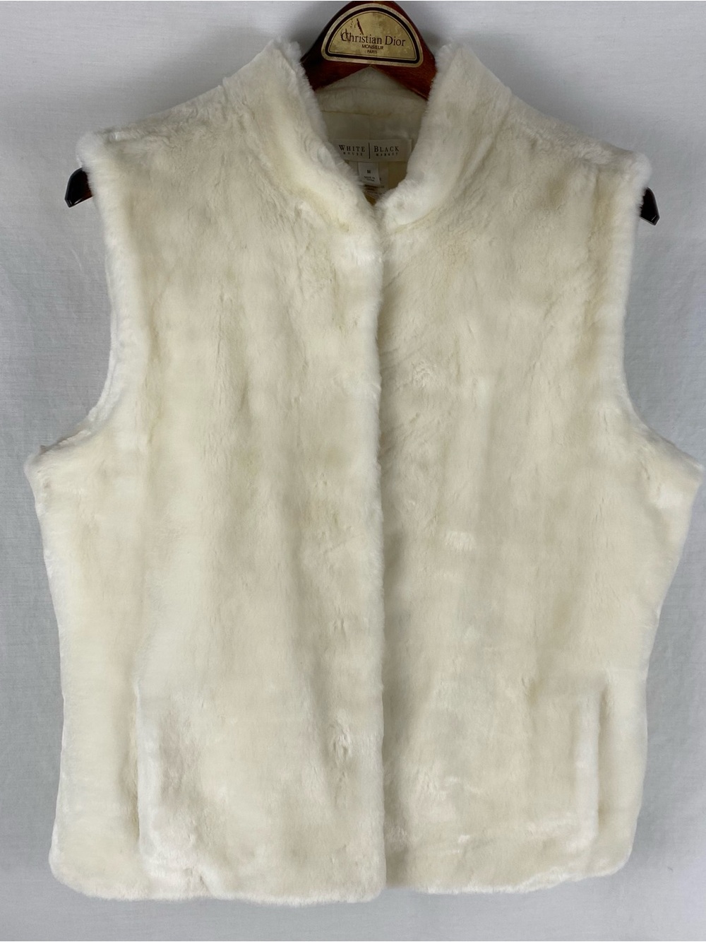 White House Black Market Faux Fur Vest Cream Ivory Size M
